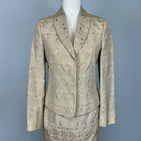 Marlowe Italy Womens Tan 2 Piece Suit Skirt Jacket Silk Cotton size IT 40 US 6 - Picture 2 of 14